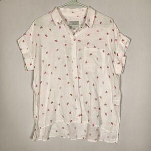 Rails Linen Blend Short Sleeve Top White With Watermelon Print Medium